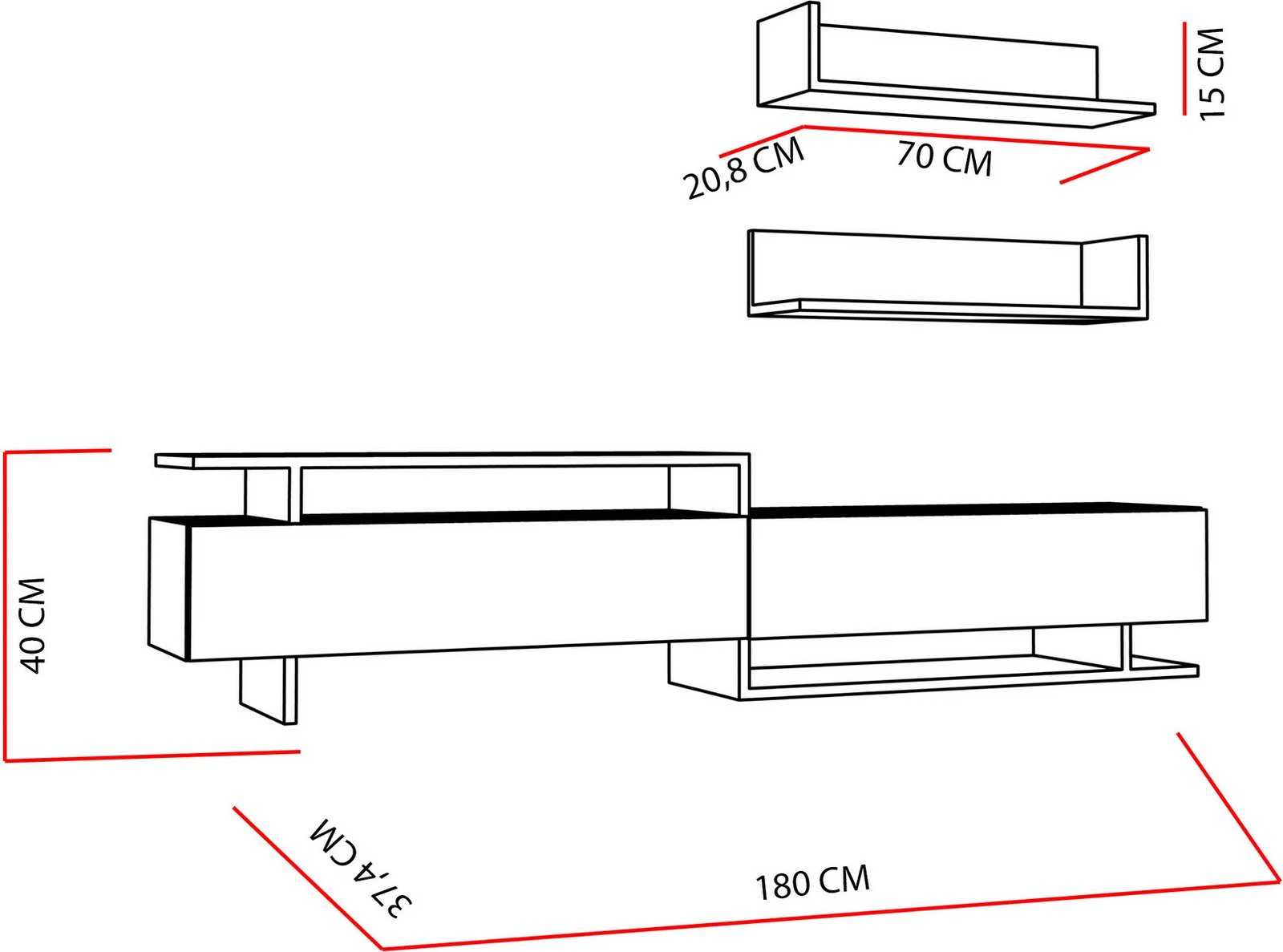 Komodë TV Hanah Home, Ayaz, e bardhë dhe teak