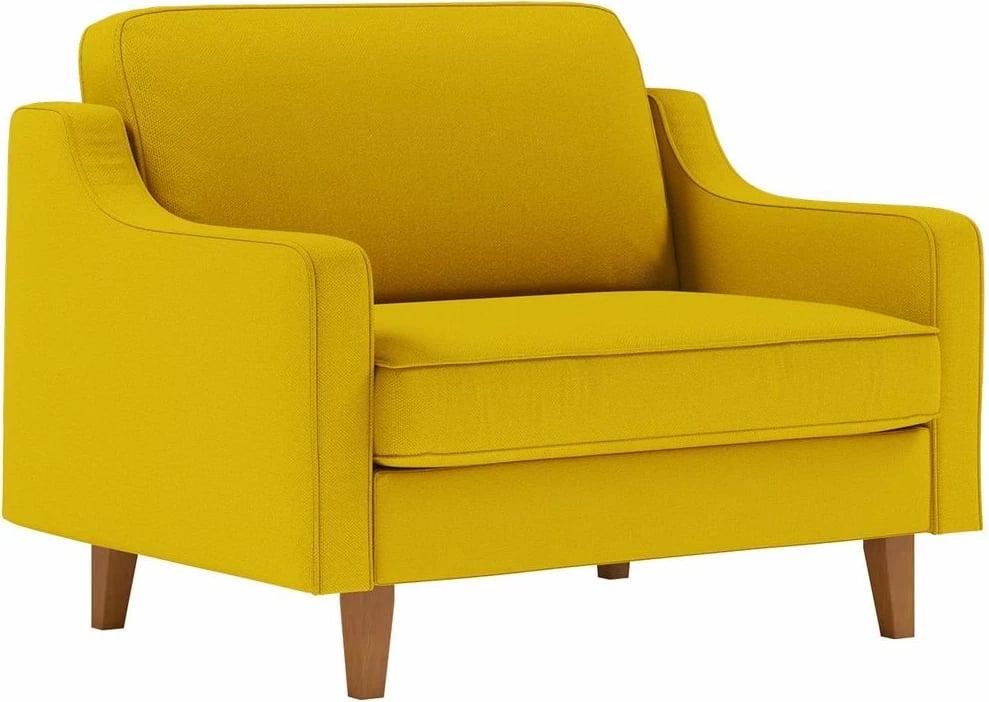 Karrige e madhe një vendëshe Robin, ngjyrë sunflower, këmbë druri walnut