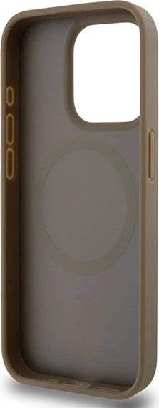 Mbështjellës DKNY Leather Monogram Pattern Metal Logo MagSafe për iPhone 15 Pro, Kafe