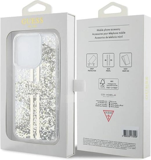 Mbështjellës Guess Liquid Glitter Gold Stripes për iPhone 15 Pro, Transparent Mbështjellës Guess Liquid Glitter Gold Stripes për iPhone 15 Pro, Transparent