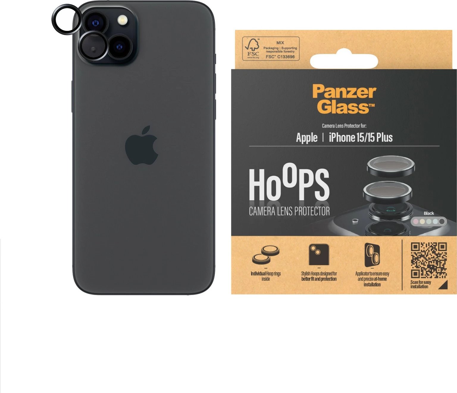 Mbrojtës kamerash PanzerGlass për iPhone 15 6.1, i zi