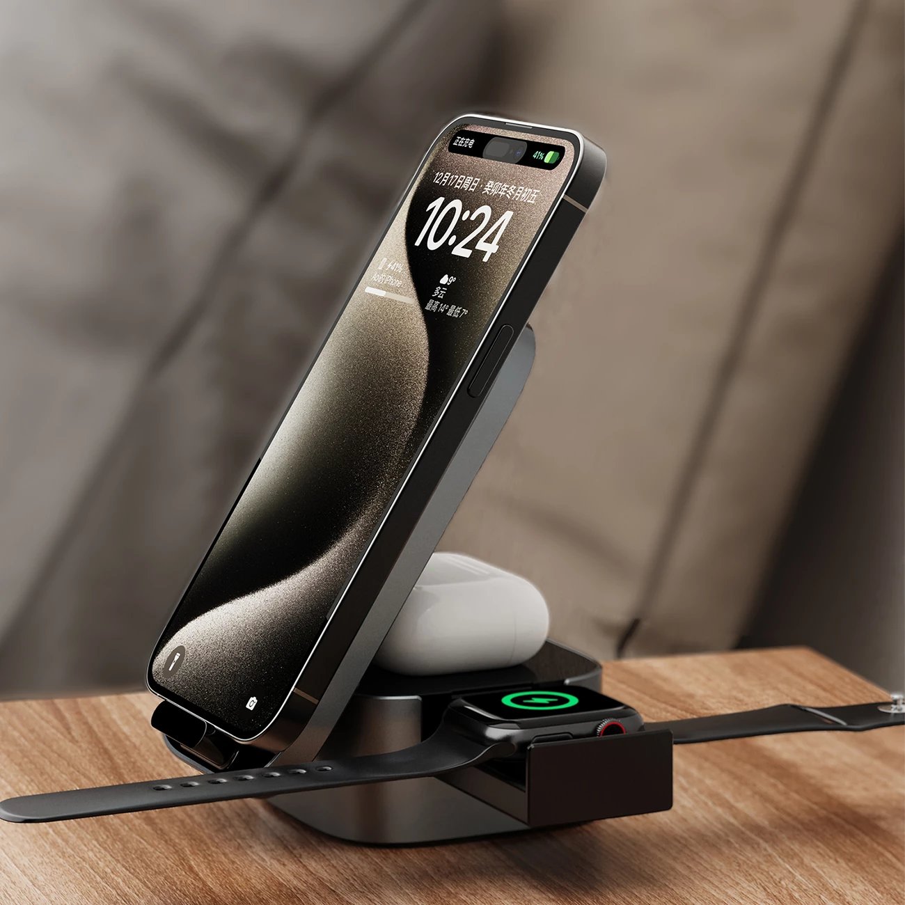 Karikues wireless 3-në-1 Dudao A11Pro+, 15W, për telefon, smartwatch dhe kufje, i zi