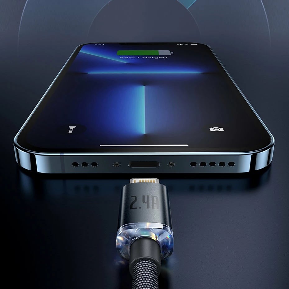 Kabllo karikimi dhe të dhënash Baseus Crystal Shine Series, USB-A në Lightning, 1.2m, 2.4A, vjollcë