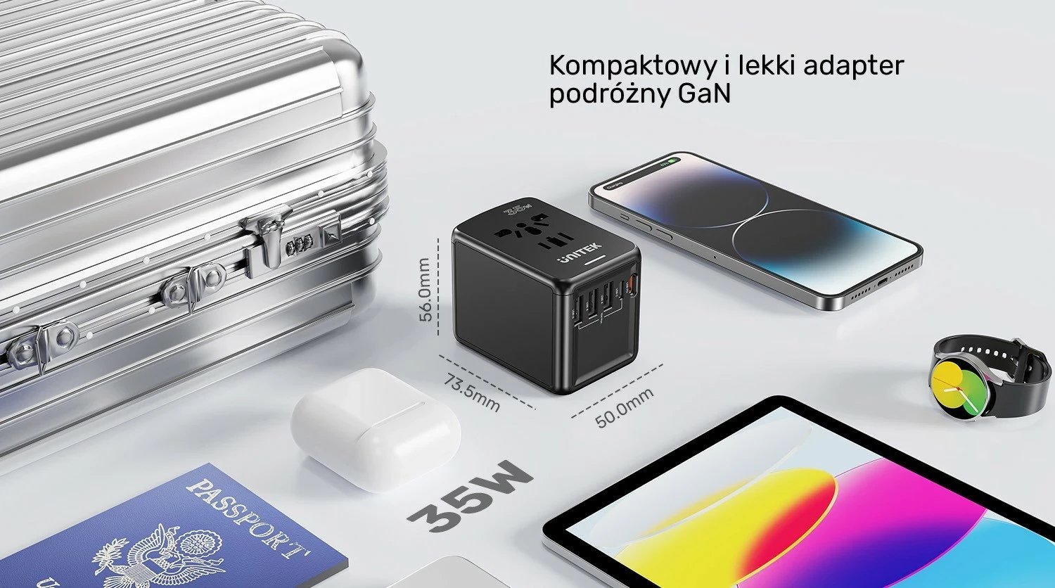 Karikues udhëtimi Unitek, 35 W, i zi