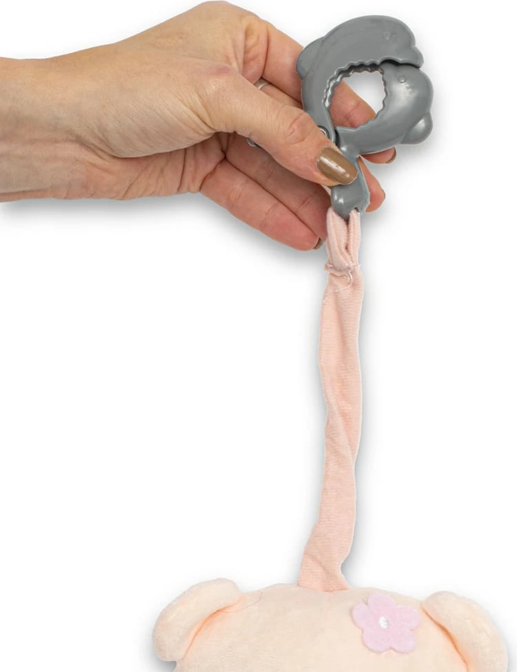 lodër pelushi arush, Baby Mix, me mekanizëm muzike dhe kapëse, rreth 24 cm, rozë