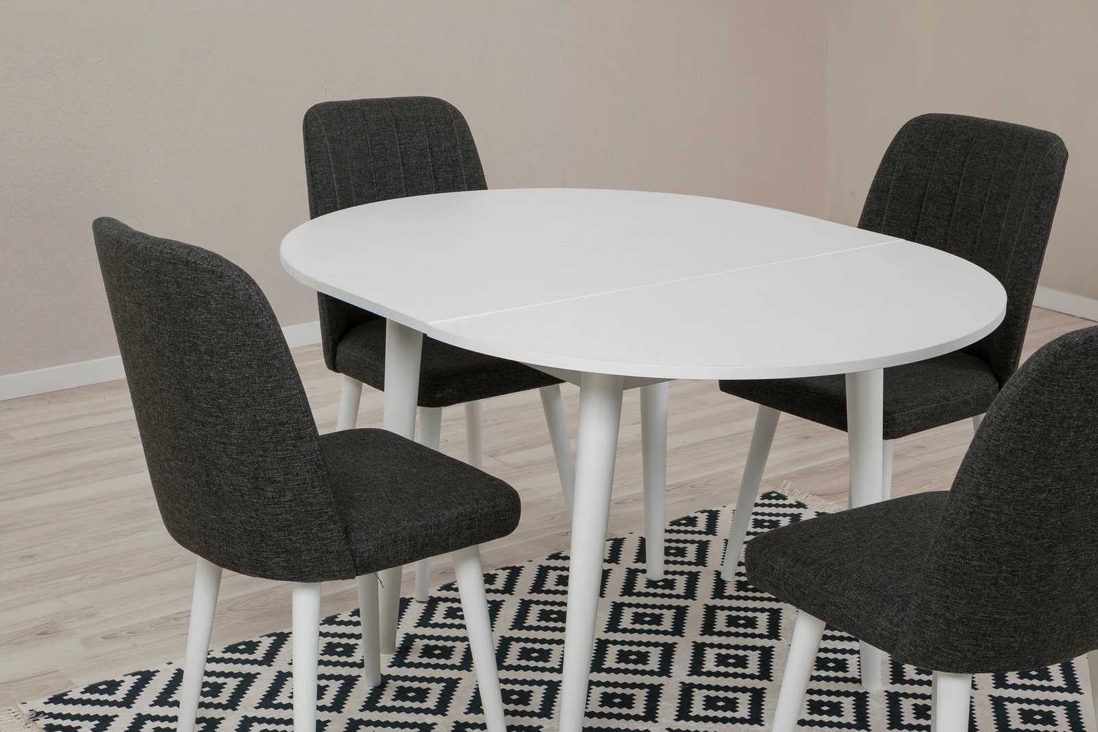 Set tavoline me karrige për ngrënie, zgjatshme, Skye Decor Vina 1053, e bardhë, antracit, 5 copë