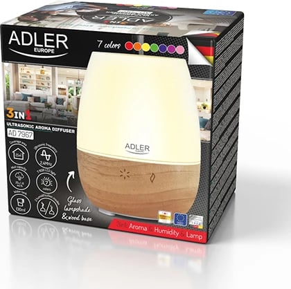 Difuzor arome ultrasonik 3-në-1, Adler AD 7967, rezervuar 130ml, deri 25m², 7 ngjyra LED, AUTO-OFF