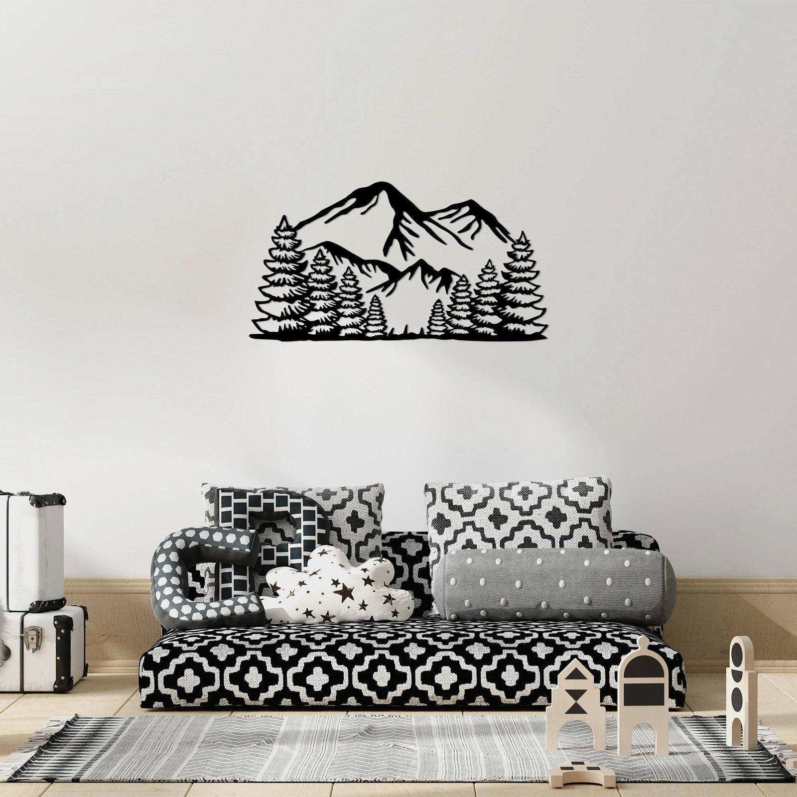 Aksesor dekorativ metalik për mur, Wallity, Ergan, ngjyrë e zezë, 37x70cm