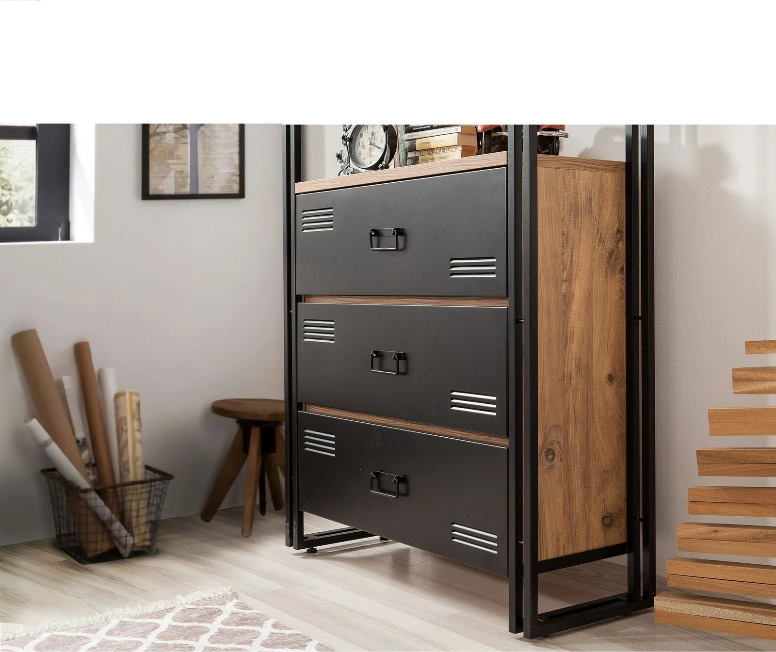 Set mobiljesh për dhomë studimi, Hanah Home, COSMO-TKM.10, ngjyrë Atlantic Pine dhe e zezë Set mobiljesh për dhomë studimi, Hanah Home, COSMO-TKM.10, ngjyrë Atlantic Pine dhe e zezë