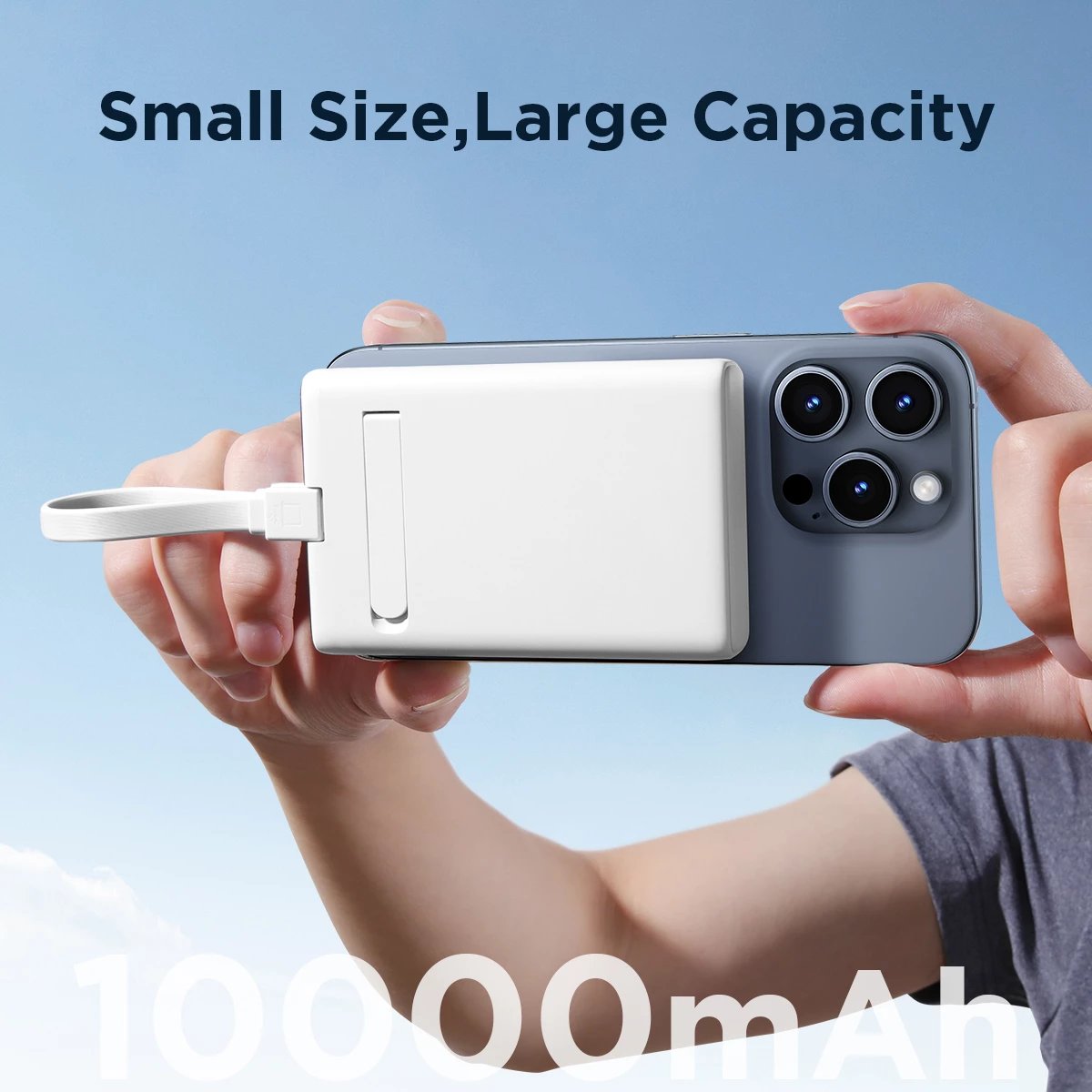 Powerbank Joyroom JR-PBM01, 10000mAh, 20W, me magnet, me këmbë, me kabllo Lightning-USB-C, Bardhë