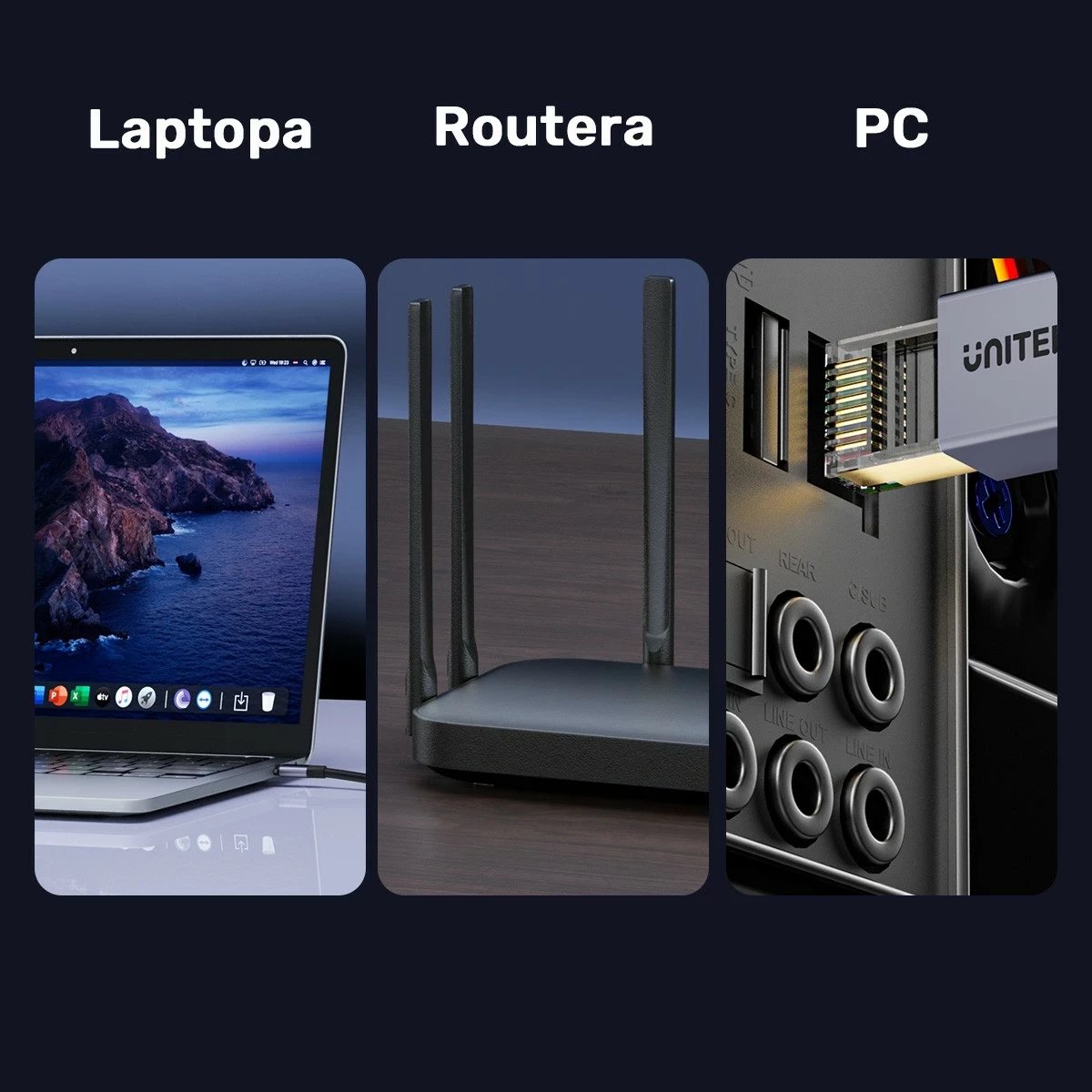 Kabëll Ethernet Unitek RJ-45 LAN, patchcord cat.8, 8m, ngjyrë zi-gri