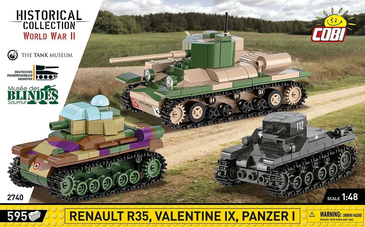 Set lodrash ndërtimi Cobi Klocki 2740 Renault R35, Valentine IX, Panzer I, 595 pjesë
