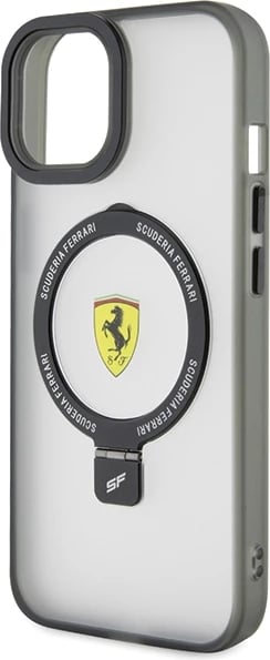 Mbështjellës Ferrari FEHMP15SUSCAH për iPhone 15 6.1", transparent, me ring stand dhe MagSafe