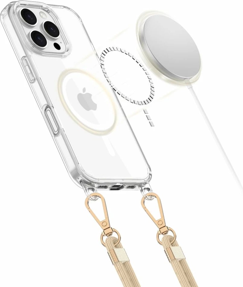 Mbështjellës Tech-Protect FlexAir Chain MagSafe për iPhone 16 Pro, Transparent + 2 litarë (i zi dhe bezhë)
