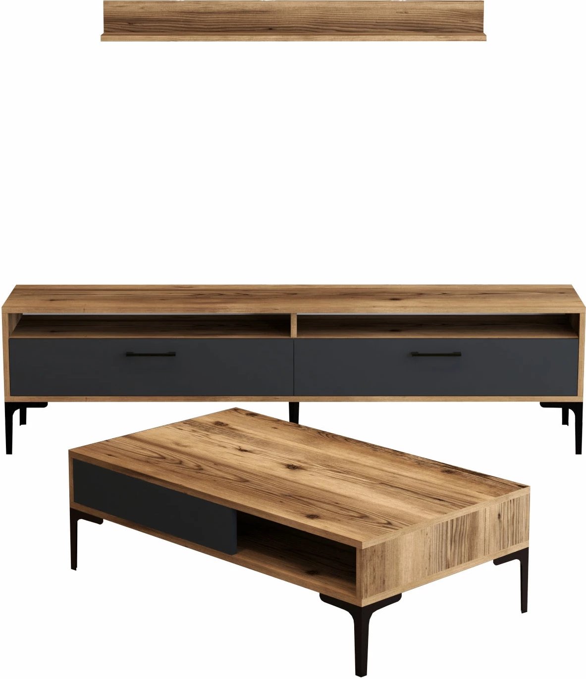 Set mobiljesh për dhomë dite Hanah Home, Istanbul, ngjyrë arre dhe antracit