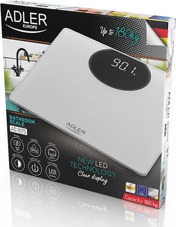 Peshore banjoje Adler AD8175 180 kg ekran LED xhami i temperuar 6 mm argjendtë