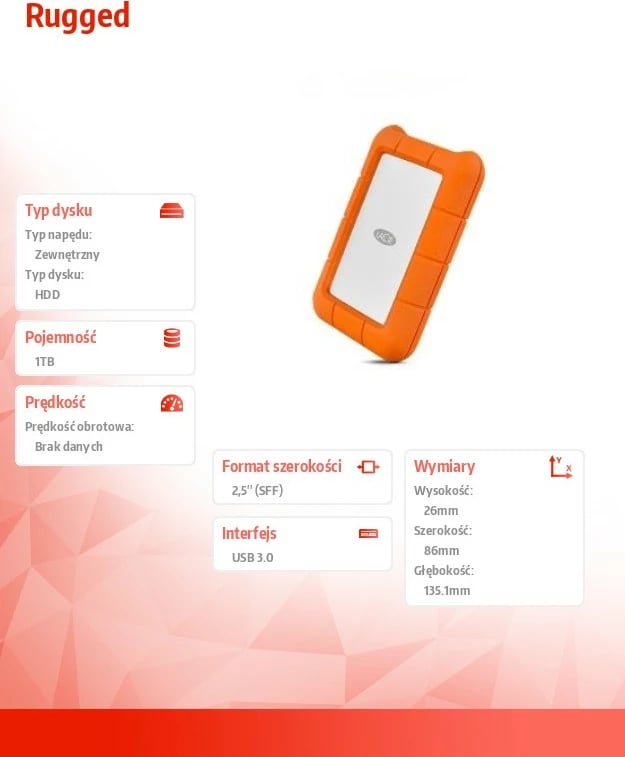 Hard disk i jashtëm LaCie Rugged STFR1000800, 1TB, 2.5", USB 3.1, Portokalli