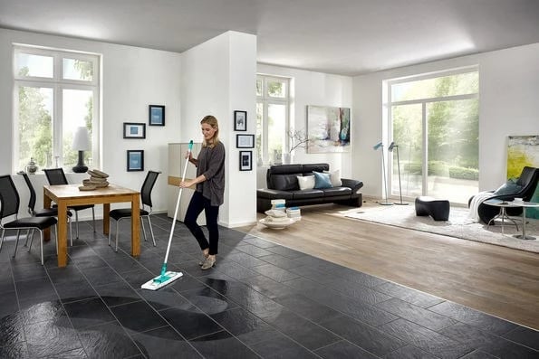 Mop Leifheit 55045 për pastrim të lagësht, mikrofibër, dorezë alumini, Blu/Gjelbër