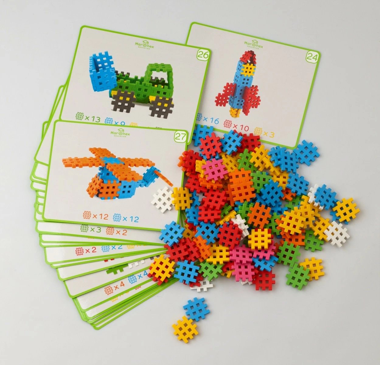 Set blloqesh ndërtimi Marioinex Mini Waffle EDU 500, plastikë, me karta, shumëngjyrëshe
