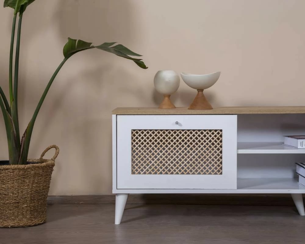 Komodë TV Skye Decor, ngjyrë patë-bardhë, lis