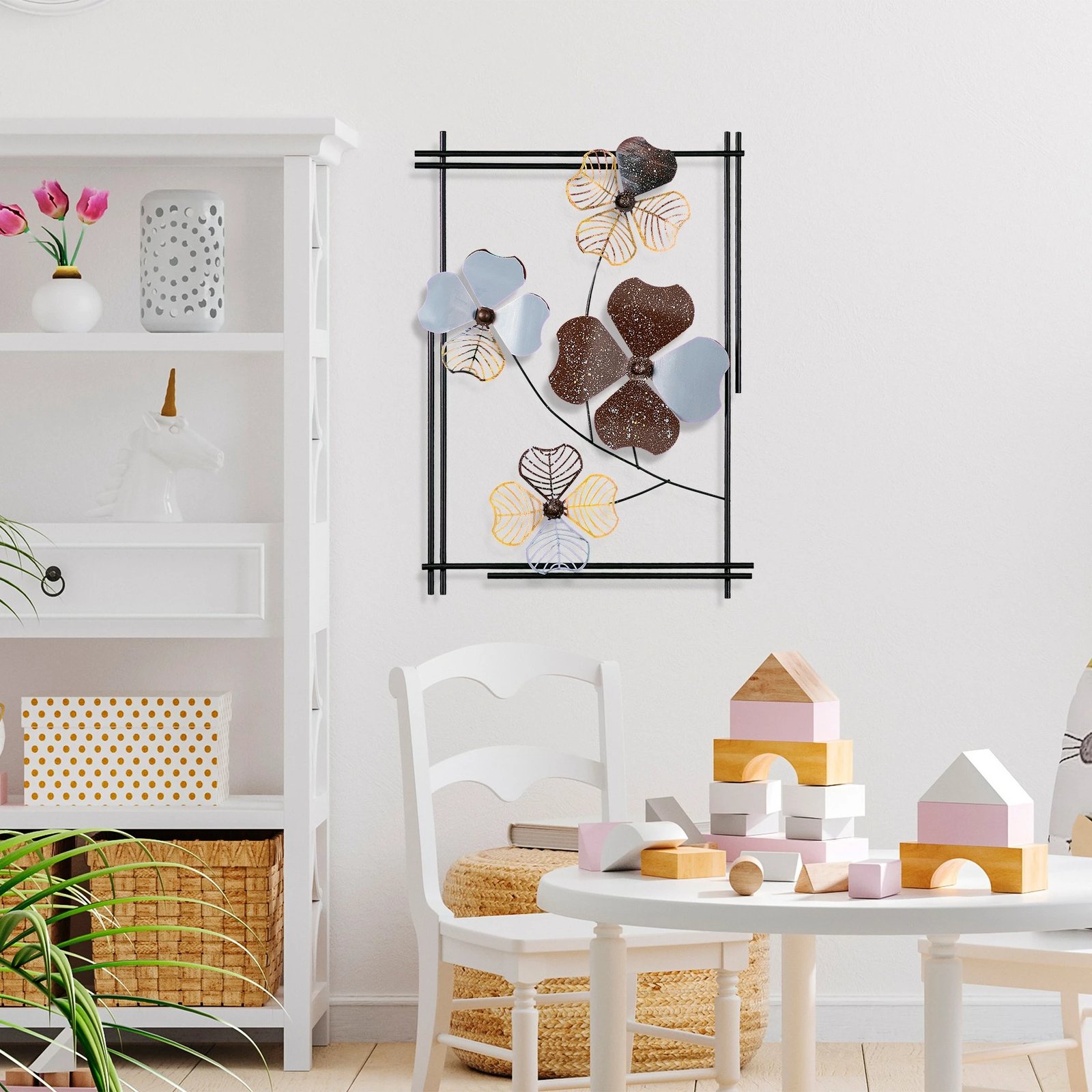 Aksesor dekorativ metalik për mur, Wallity Weinan 3, shumëngjyrësh, 50x70x4 cm