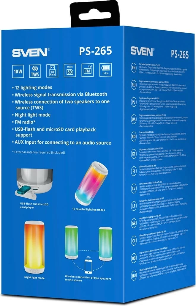 Boks portativ SVEN PS-265, Mono, 10 W, Bardhë