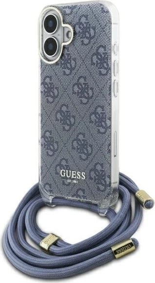 Mbështjellës Guess Crossbody Cord 4G Print për iPhone 16, Kaltër