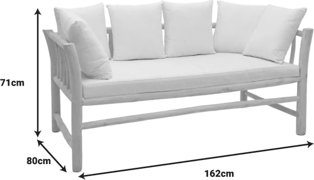 Divan dy-vendësh Dranjere ngjyrë natyrale dru tik me pëlhurë bezhë 167x80x71cm