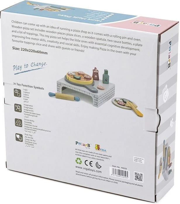 Set lodër pica druri, Viga, 18m+, me furrë dhe aksesorë, multingjyrë