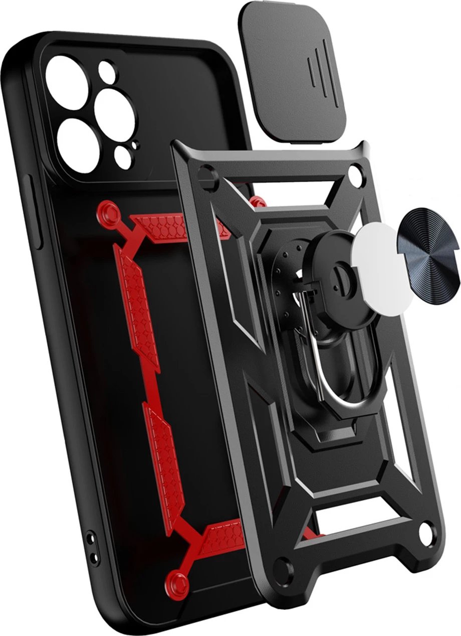 Mbështjellës Hurtel Hybrid Armor Camshield për iPhone 14 Pro Max, me kapak kamere, me unazë, Blu