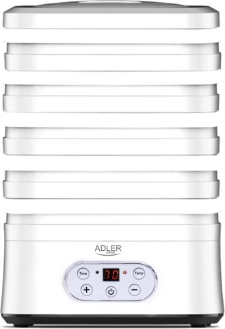 Dehidratues ushqimi, Adler AD 6658, 5 tabaka, temperaturë 35–70°C, timer 1–70 orë, 550W, LCD, i bardhë