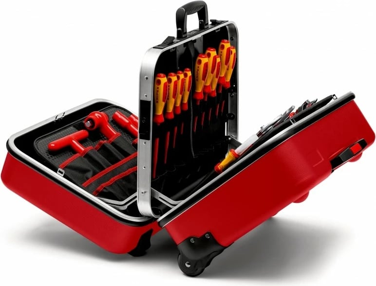 Kasë veglash Knipex 98 99 15, ABS/Alumin, 2 ndarje, e zezë/kuqe