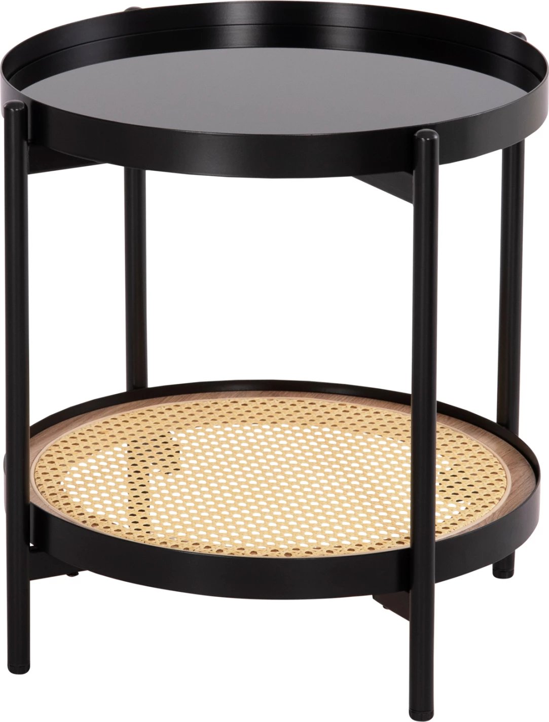 Tavolinë anësore SEITZ FH18031, sipërfaqe qelqi, metal, rattan, Φ50x55.5Hcm