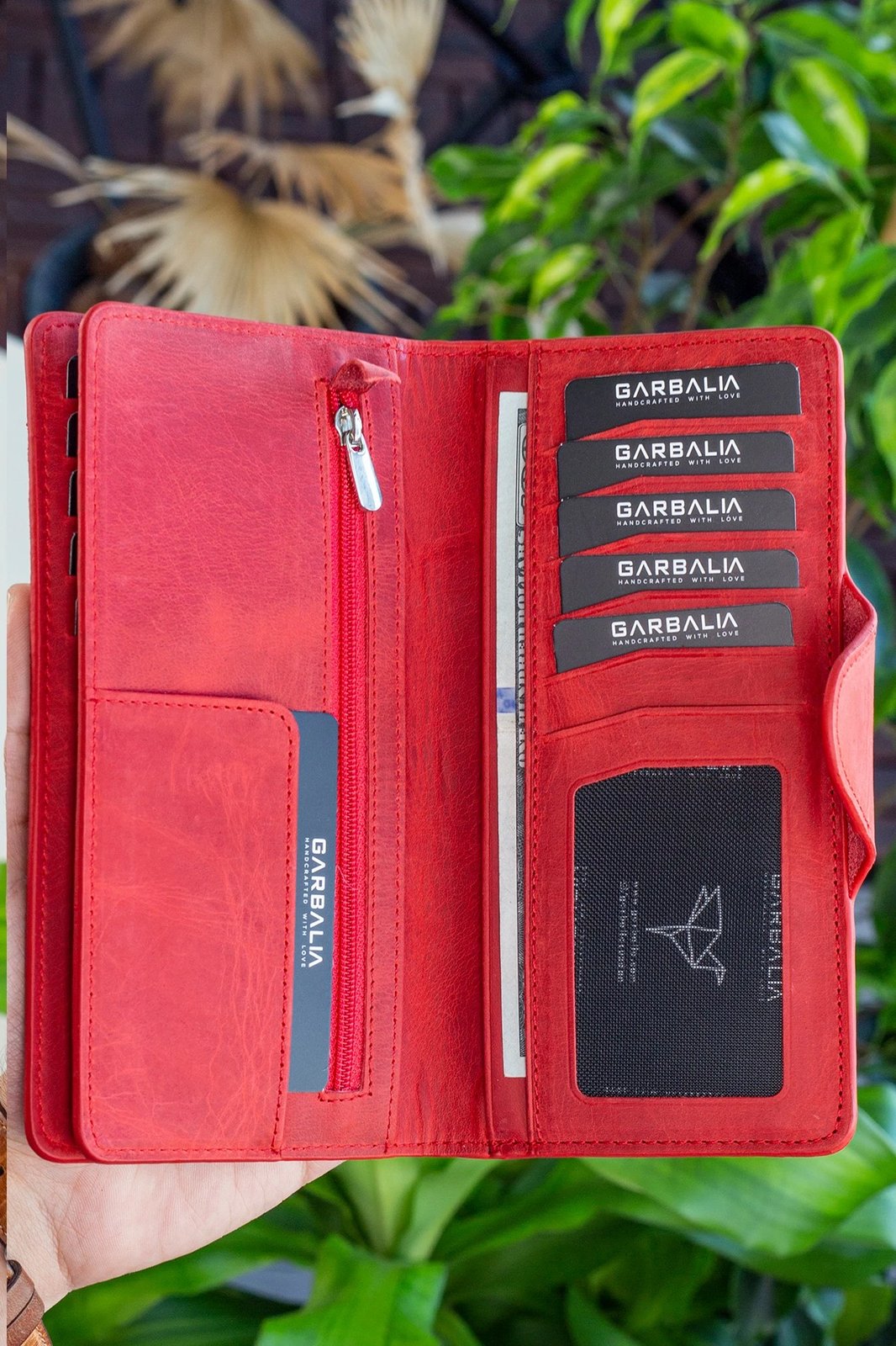 Portofol unisex, lëkurë origjinale, i kuq, Axel