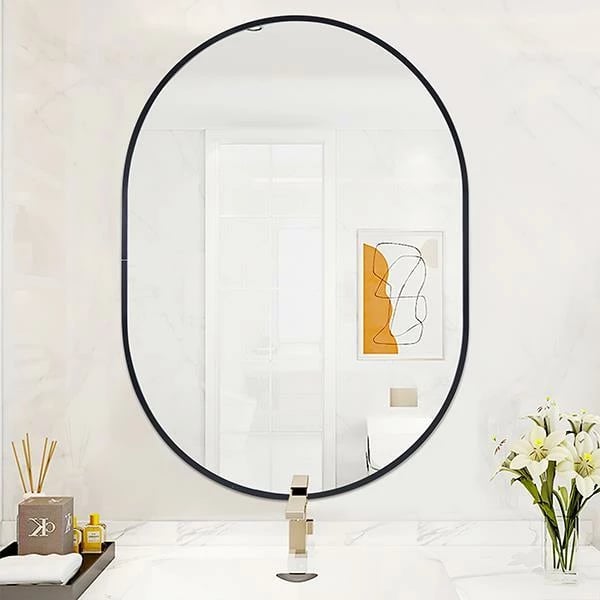 Pasqyrë muri ovale nextdeco 60x80cm, kornizë metalike e zezë