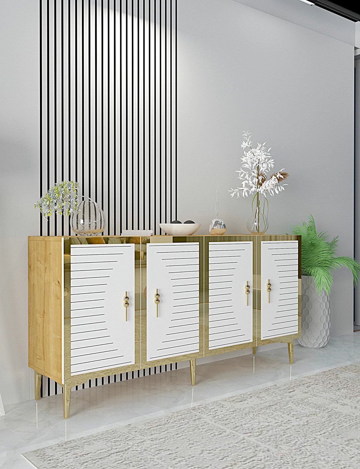 Konsol Skye Decor, ngjyrë safir, e bardhë, ari