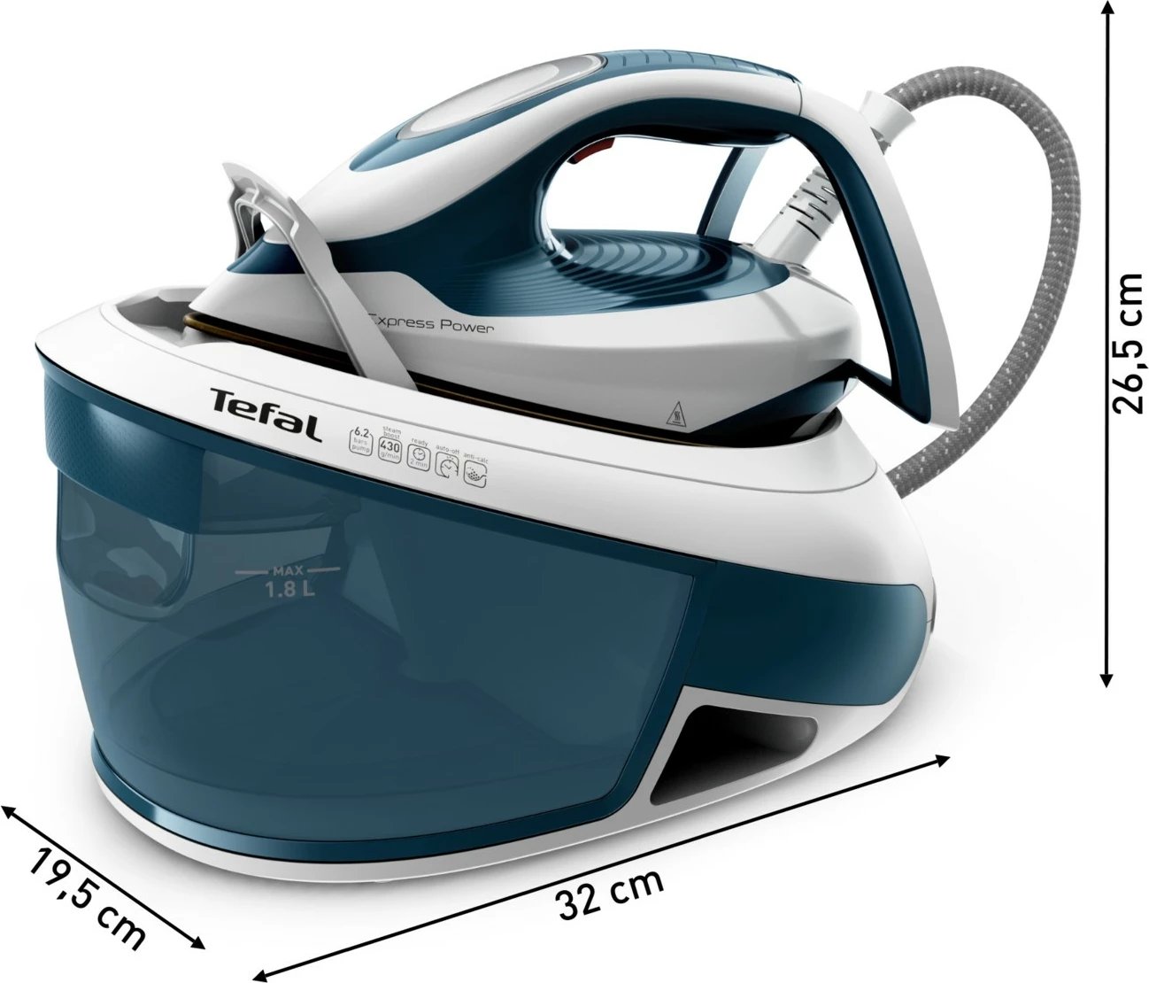 Hekur me avull Tefal Express Power SV8111, 1.8L, 6.2 bar, kaltër/bardhë
