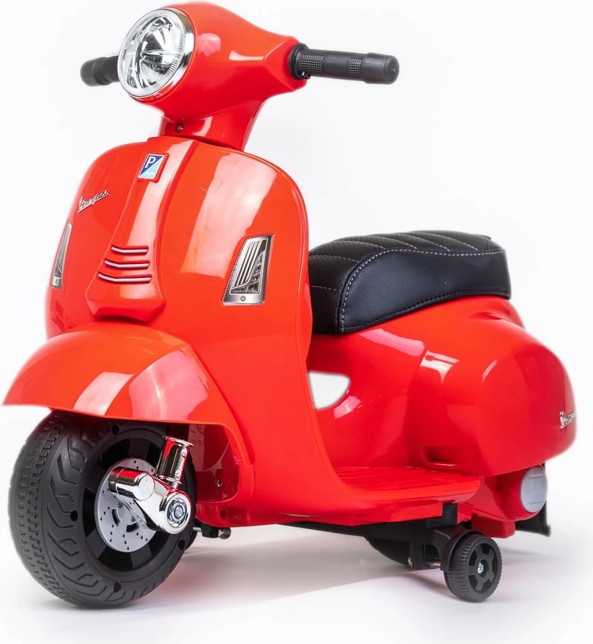Motoçikletë elektrike fëmijësh, Baby Mix, Vespa, 6V 4.5Ah 30W, kapacitet 25 kg, me rrota anësore, e kuqe