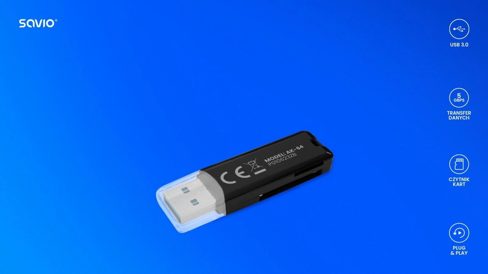 Lexues kartelash SD Savio AK-64, USB 3.0, 5 Gbps, i zi