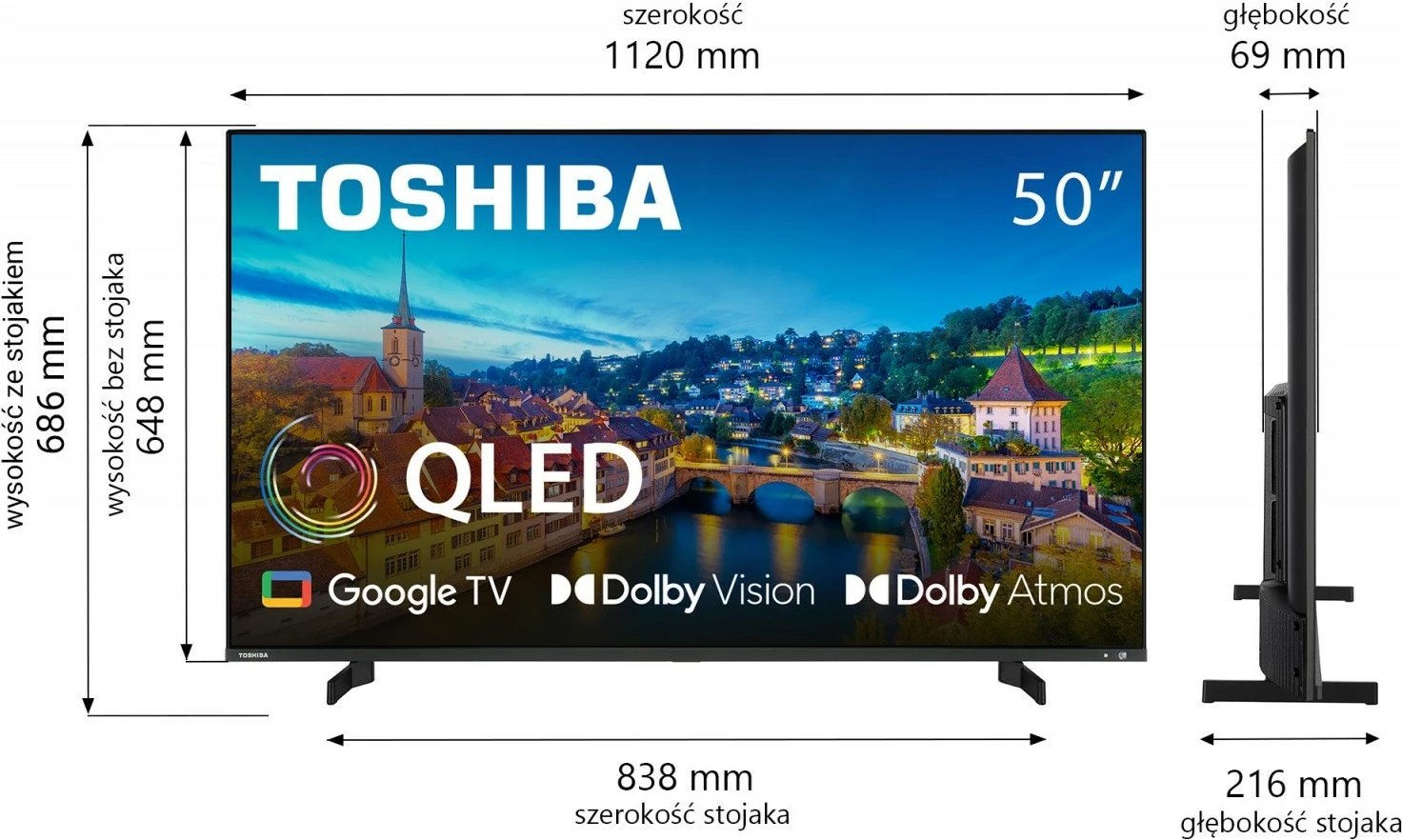 Televizor Toshiba 50QG5E63DG QLED, 50 inç, Ultra HD/4K, Google TV, Dolby Vision, Dolby Atmos
