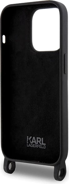 Mbështjellës Karl Lagerfeld Crossbody Silicone Choupette për iPhone 15 Pro Max, i zi, me rrip