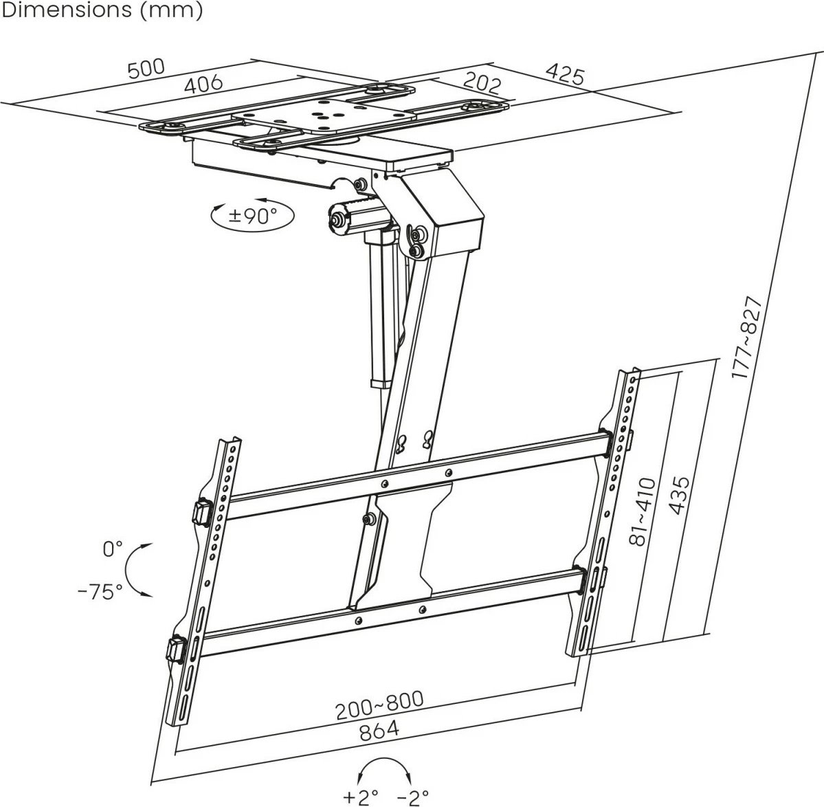 Mbajtëse tavani elektrike për TV Maclean MC-109T, e zezë
