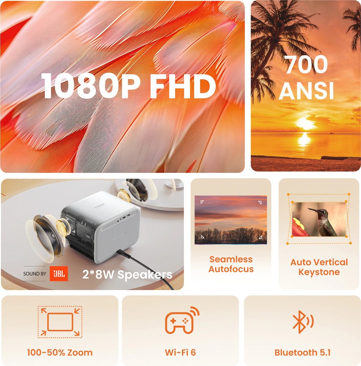 Projektor Yaber L2s, FullHD, i bardhë