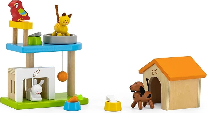 Set lodrash druri, Viga Animals, 4 kafshë shtëpiake me aksesorë, fagu, 36+ muaj, shumëngjyrësh
