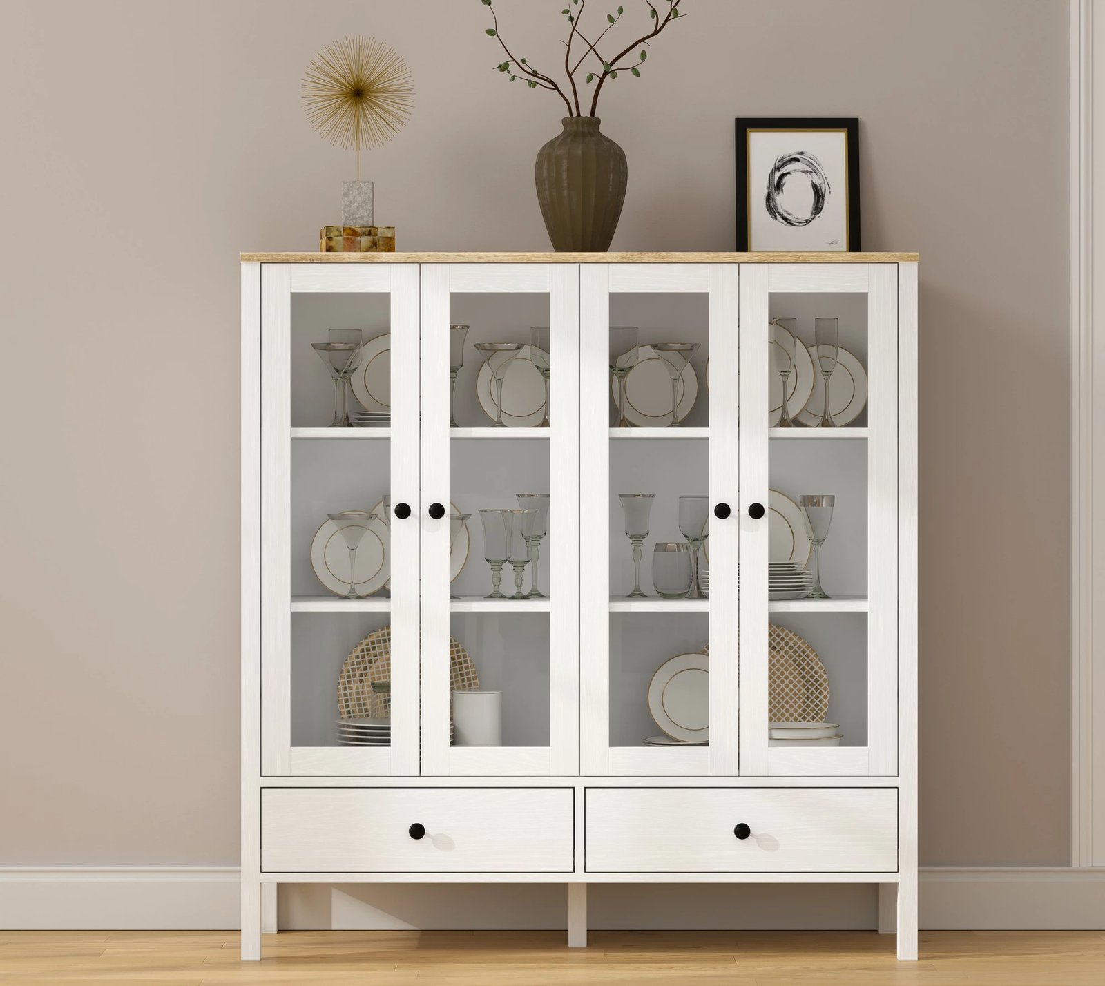 Raft librash Hanah Home, FRN-20071, ngjyrë druri dhe e bardhë