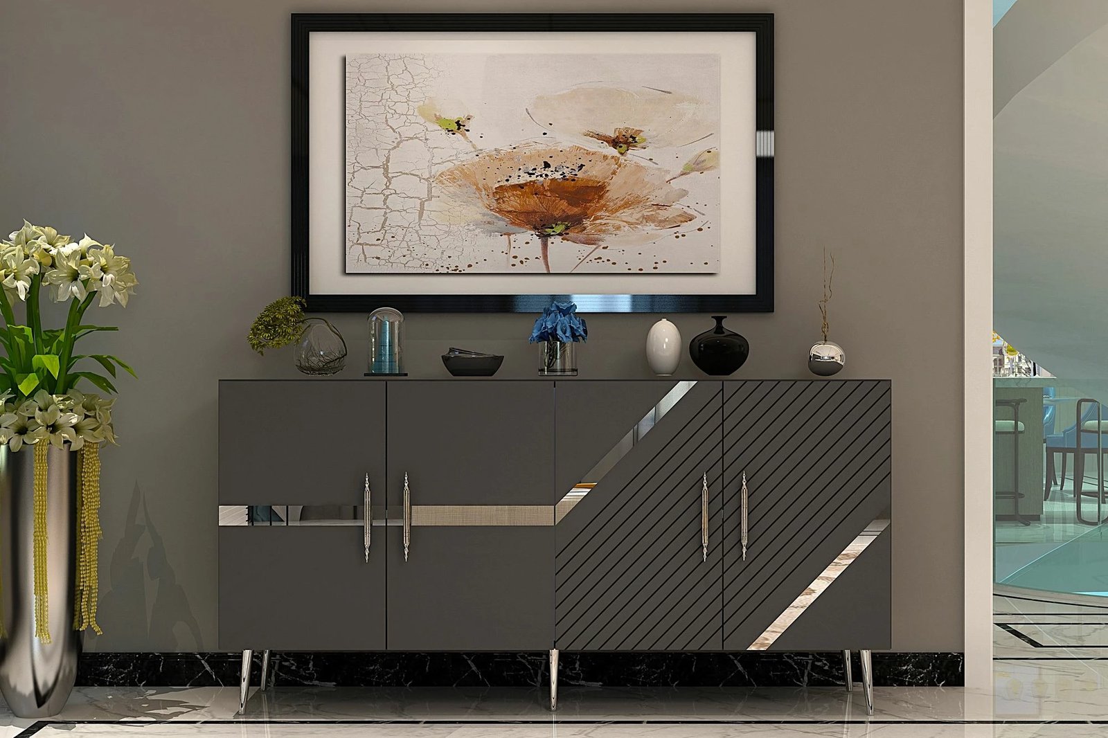 Konsolë Skye Decor, Fuga KB150, antracit, argjend