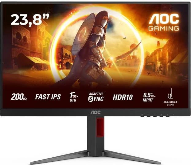 Monitor gaming, AOC 24G4HA 24" Full HD 200 Hz Fast IPS 1 ms HDR10 me altoparlantë, e zezë-kuqe