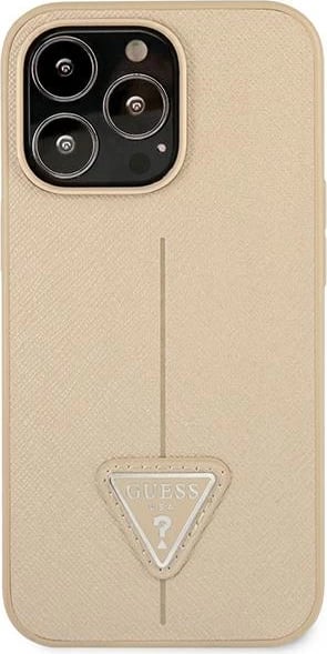 Mbështjellës Guess SaffianoTriangle Logo për iPhone 14 Pro 6.1", Bezhe