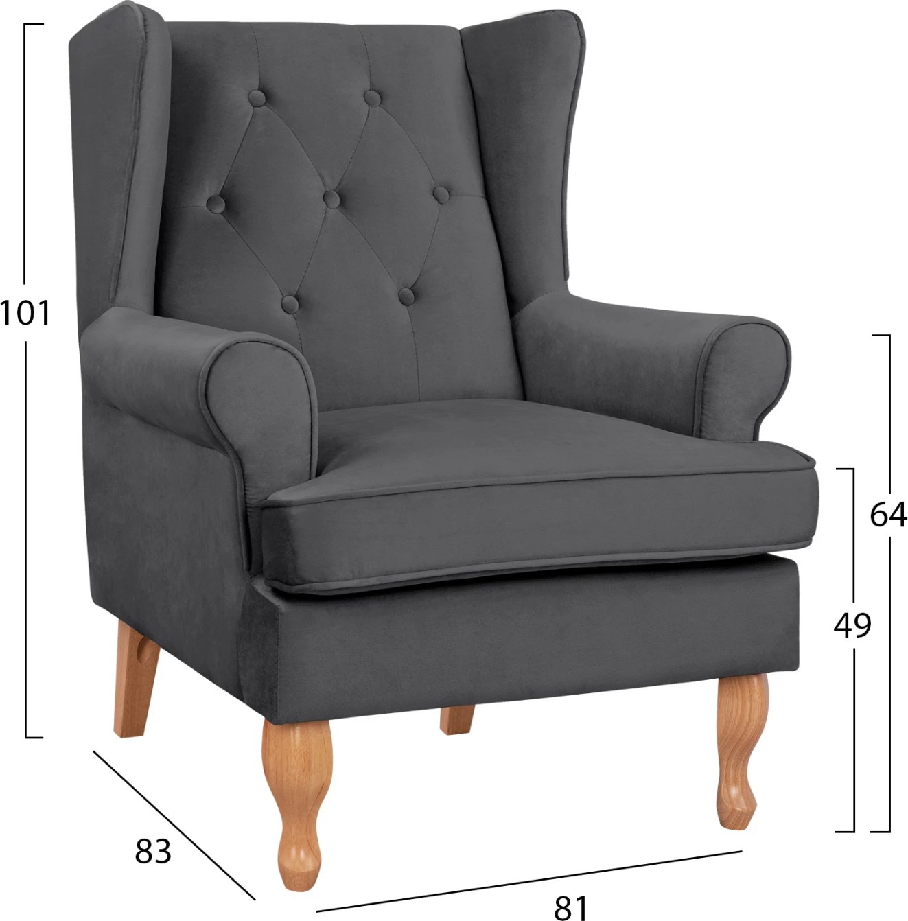 Karrige Brandon kadife gri 81x83x101 FH3073.11