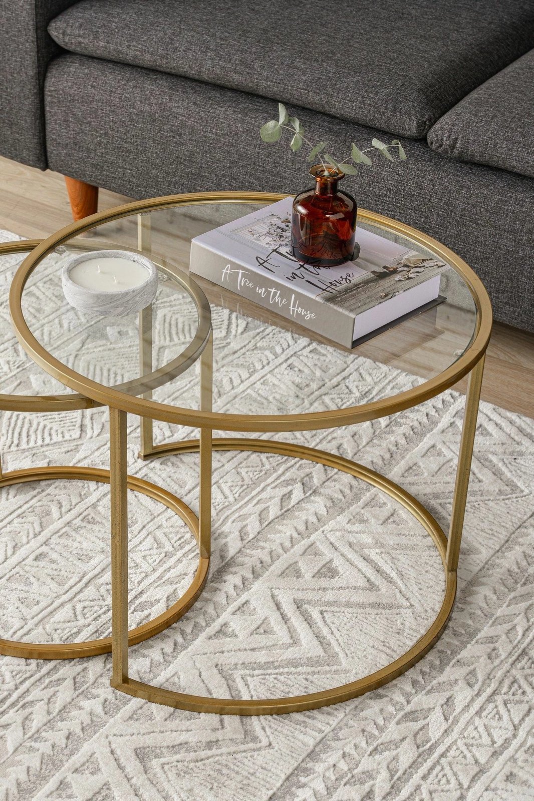 Set tavolinash kafeje Hanah Home, Belarus 60, ngjyrë ari, transparente